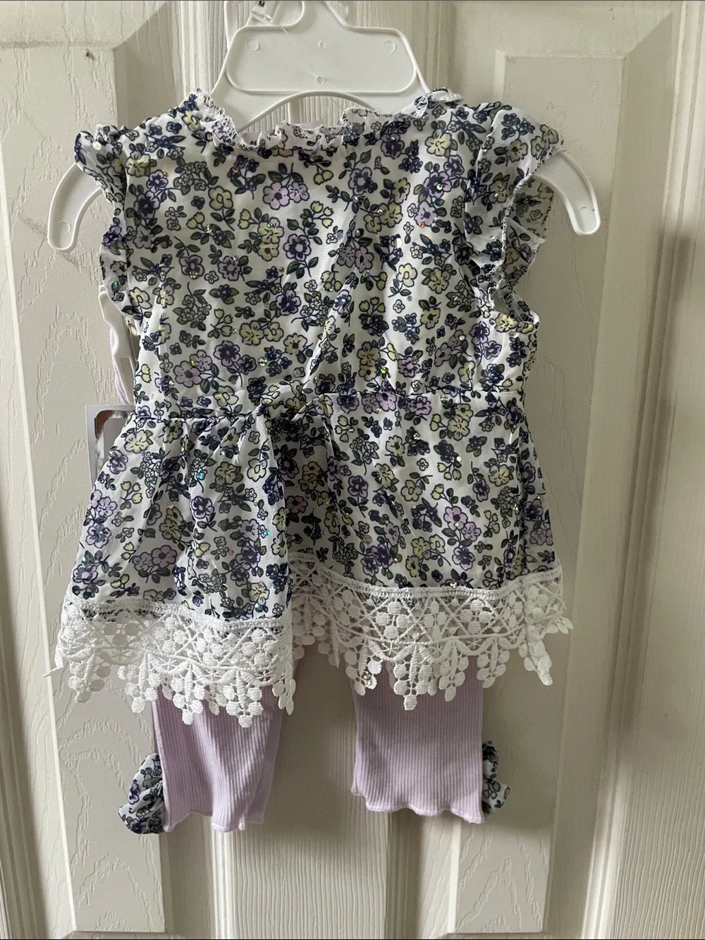 Floral Lace Baby Tunic with Lilac Ribbed Leggings